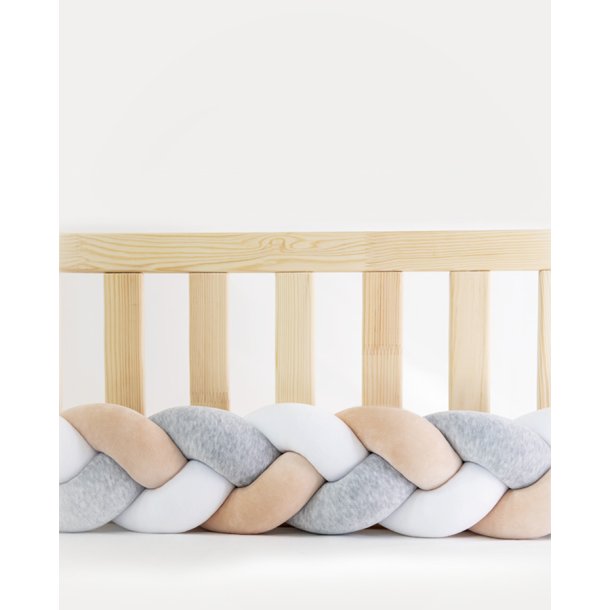 Flettet sengerand - Gr &amp; hvid &amp; beige