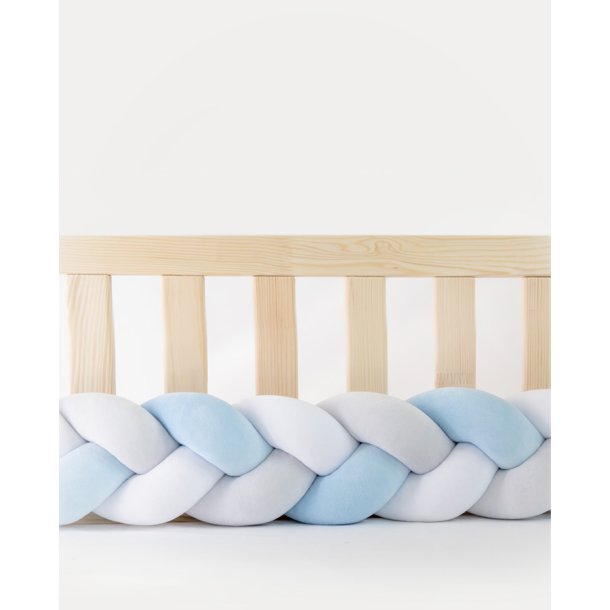 Flettet sengerand - Hvid, gr &amp; lysebl