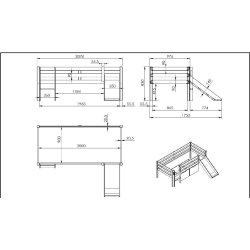 Enkeltseng - Pino- 90x200 cm - med rutsjebane