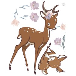 Wallstiker - Fawns in Flowers