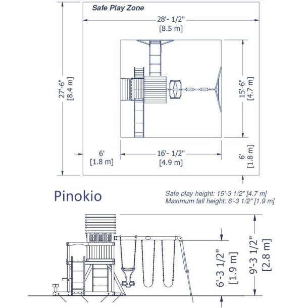 Legetrn- Pinochio med gynger, armgang, rutsjebane og meget mere