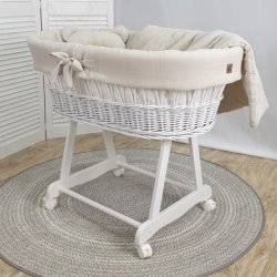 Moseskurv - Hvid - Beige stof