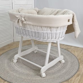 Moseskurv - Hvid - Beige stof