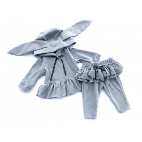 Velourtr�ningsdragt med hare�rer - gr�