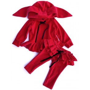 Velourtr�ningsdragt med hare�rer - r�d