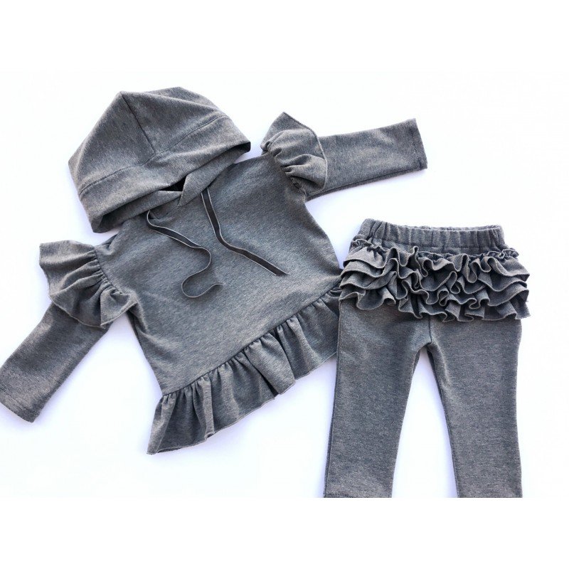 Kjolesæt med flæser - grå Sæt - BabyDluxe