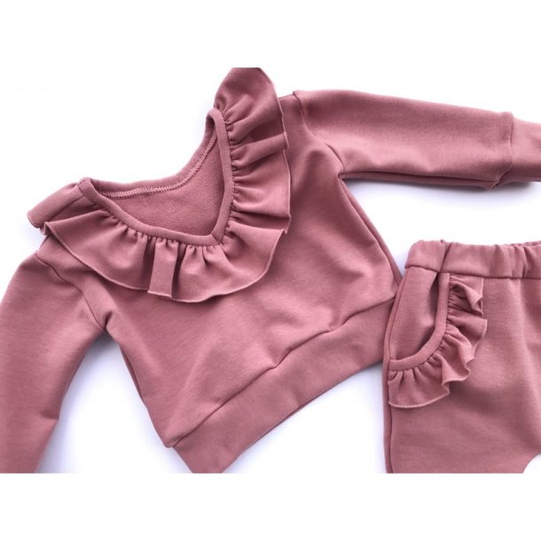 Bomuldsst med flser - mrk rosa