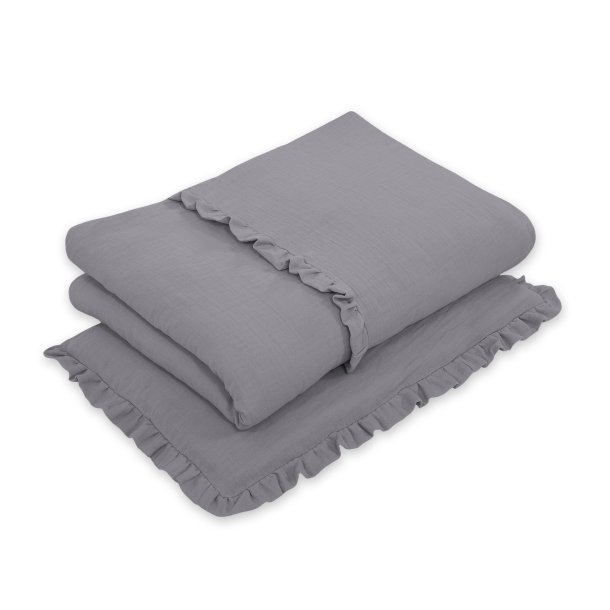 Sengetj m. sengerand - Antracit Muslin