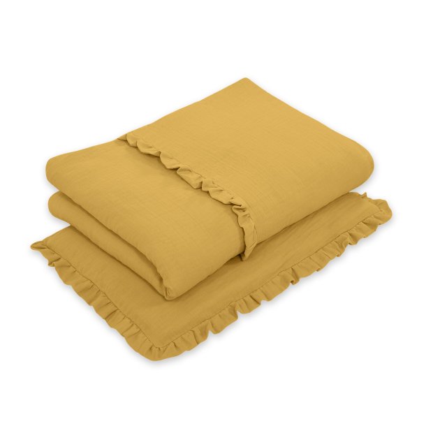 Sengetj m. sengerand - Honninggul Muslin