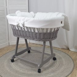 Moseskurv - Gr� - Hvidt stof