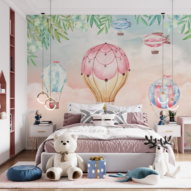 Tapet - Pastel himmel og balloner